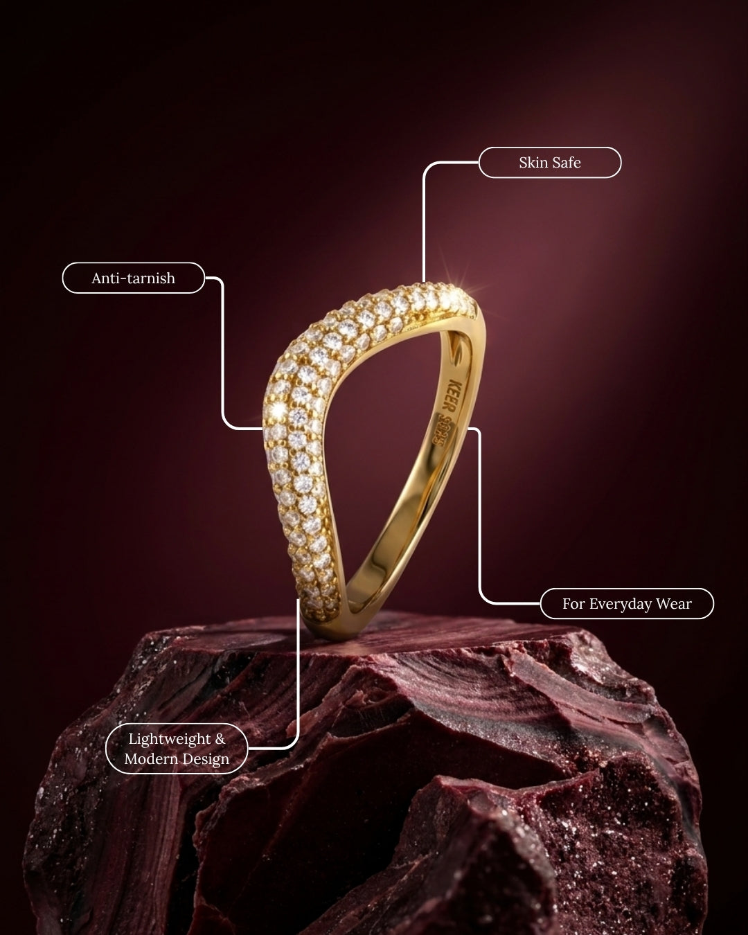 Crest Pavé Band Ring | 18K Gold Plated