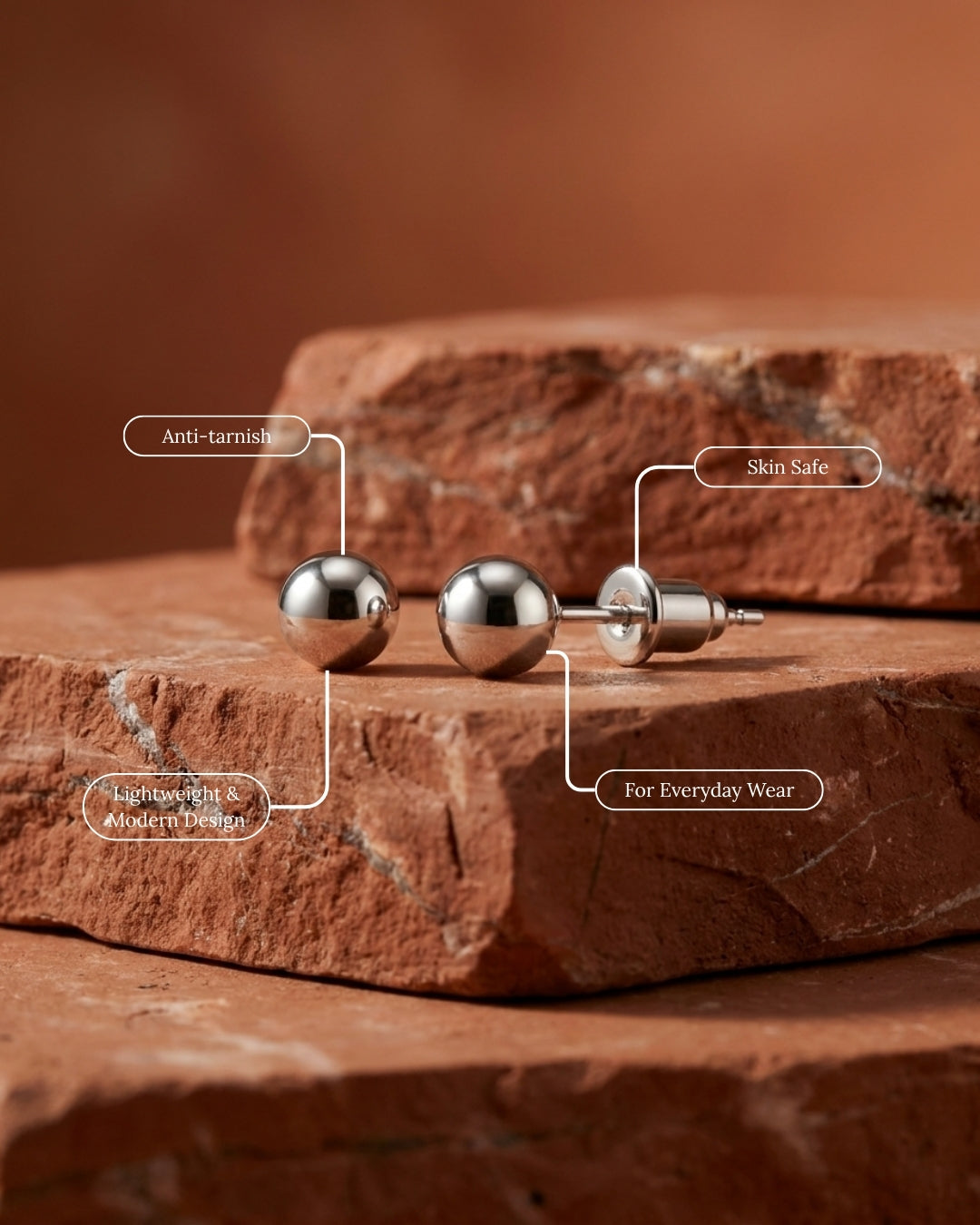 Sphere Studs Earrings | Rhodium Plated
