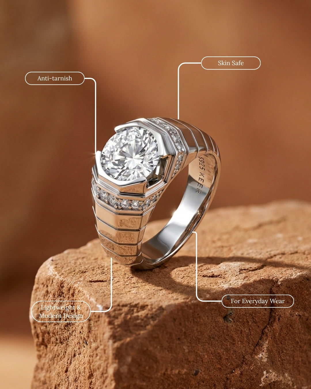 Ridge Signet Ring | Diamond