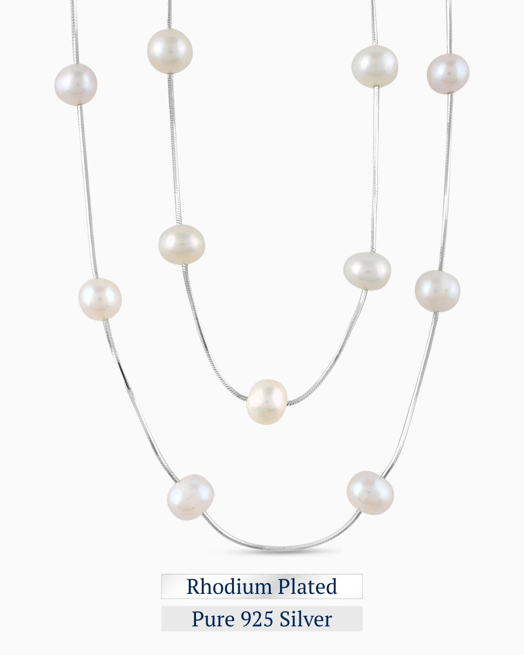 The Interval Pearl Necklace 26 inch | Rhodium Plated