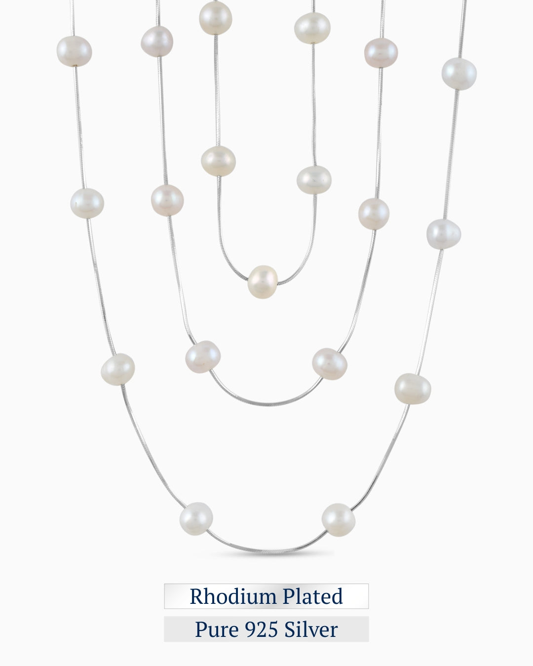 The Interval Pearl Necklace 34 inch | Rhodium Plated