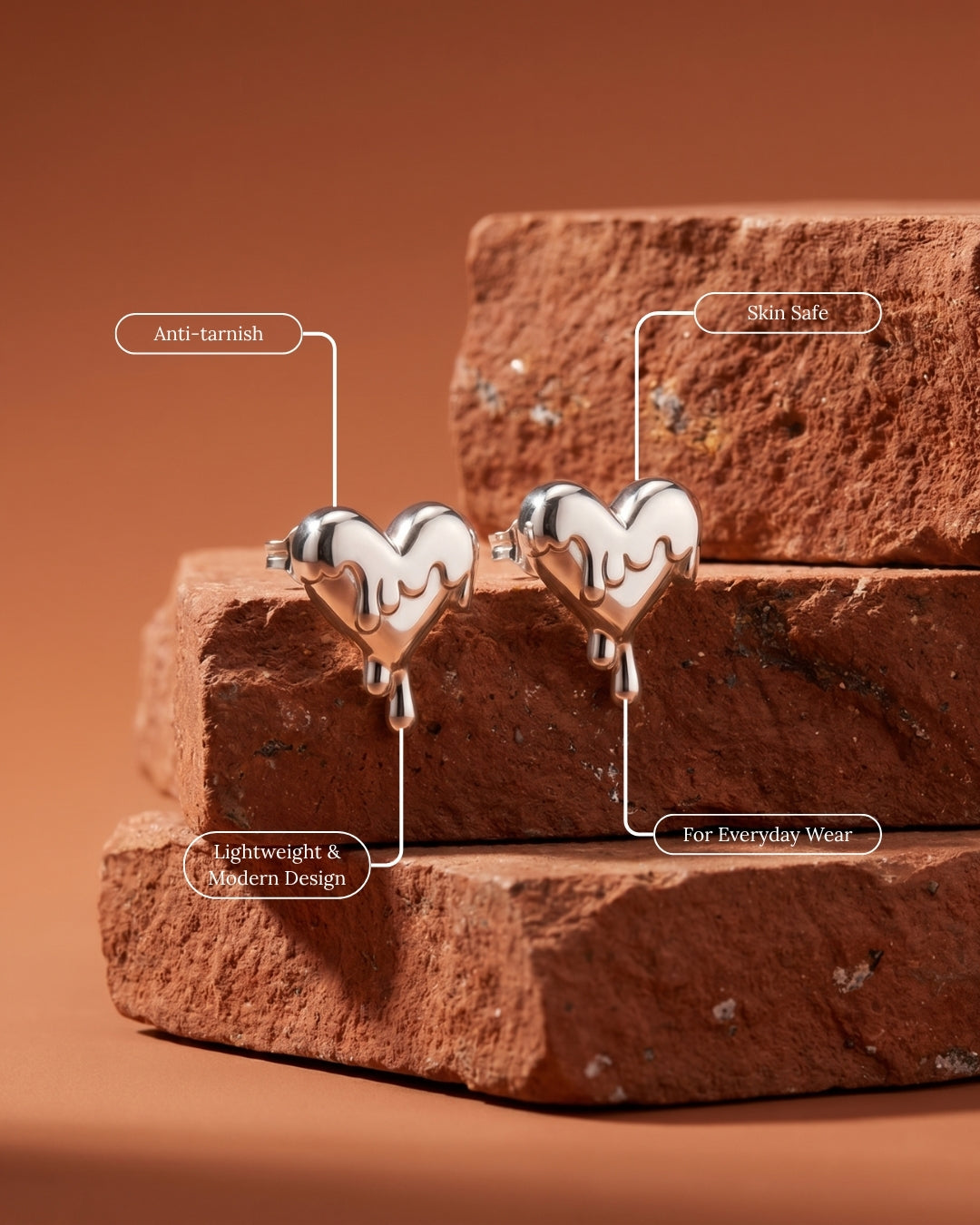Thaw Heart Studs Earrings | Rhodium Plated