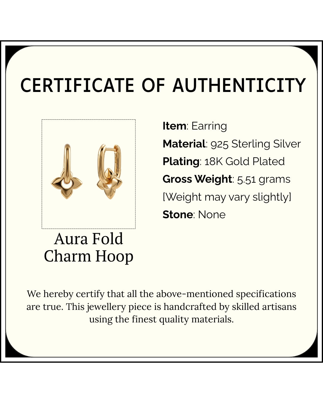 Aura Fold Charm Hoop Earrings | 18 K Gold Plated