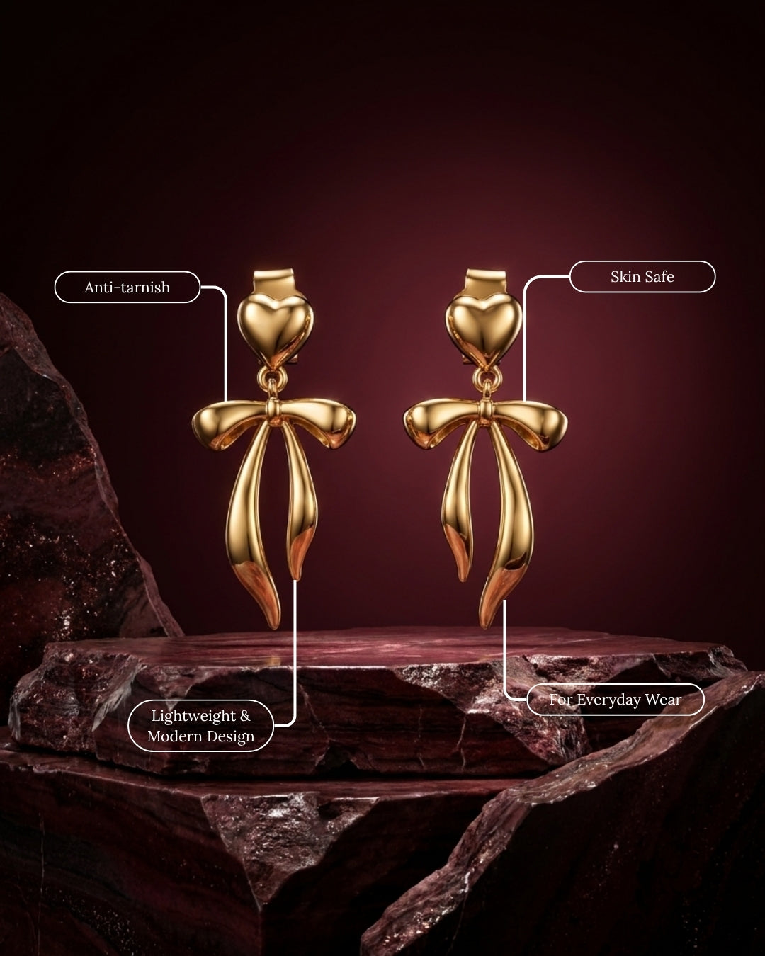 L'amour Heart & Bow Drop Earrings