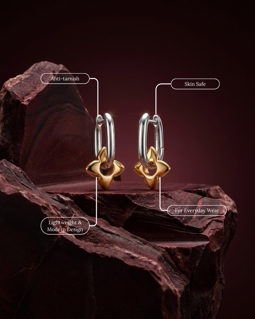 Aura Fold Charm Hoop Earrings | Dual Tone