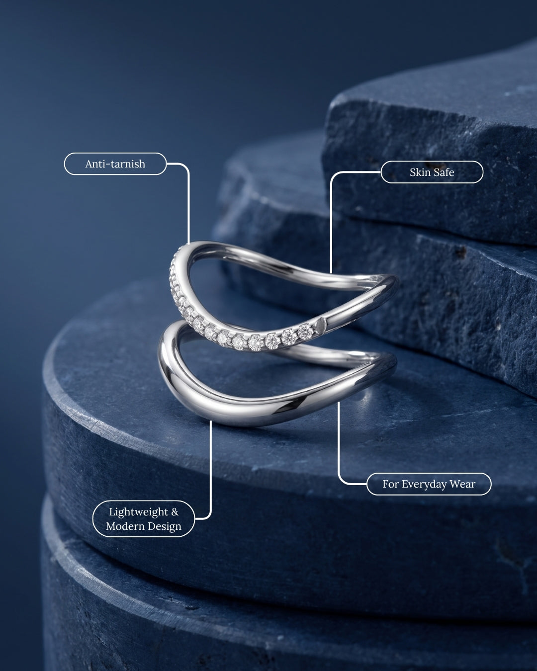 Drift Double Band Ring | Rhodium Plated