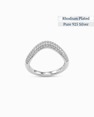 Crest Pavé Band Ring | Rhodium Plated