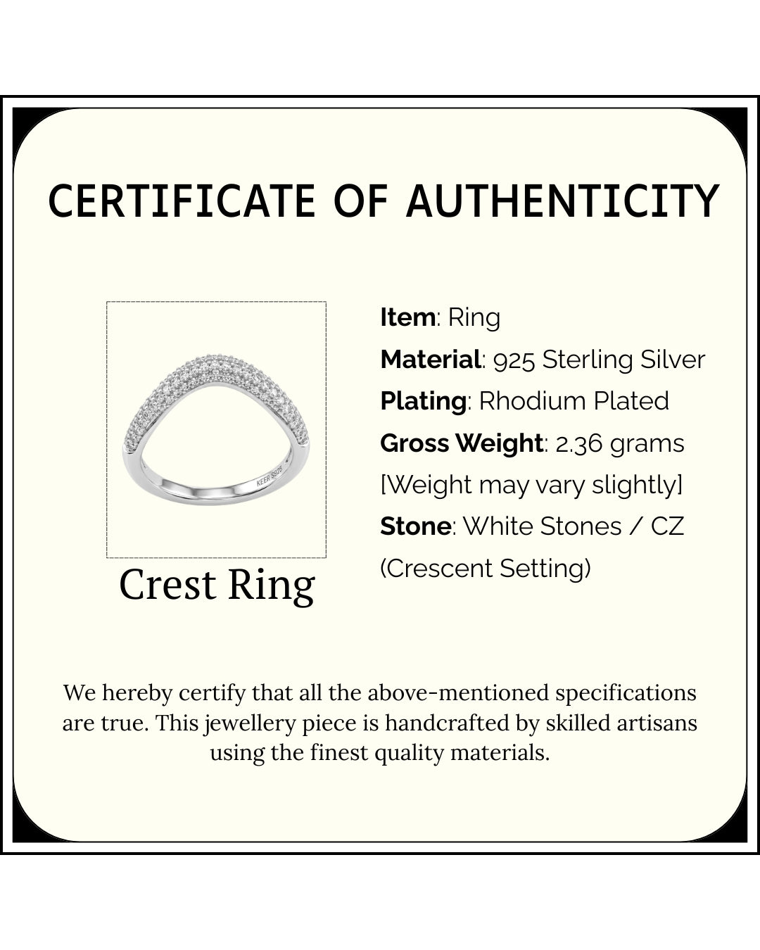 Crest Pavé Band Ring | Rhodium Plated