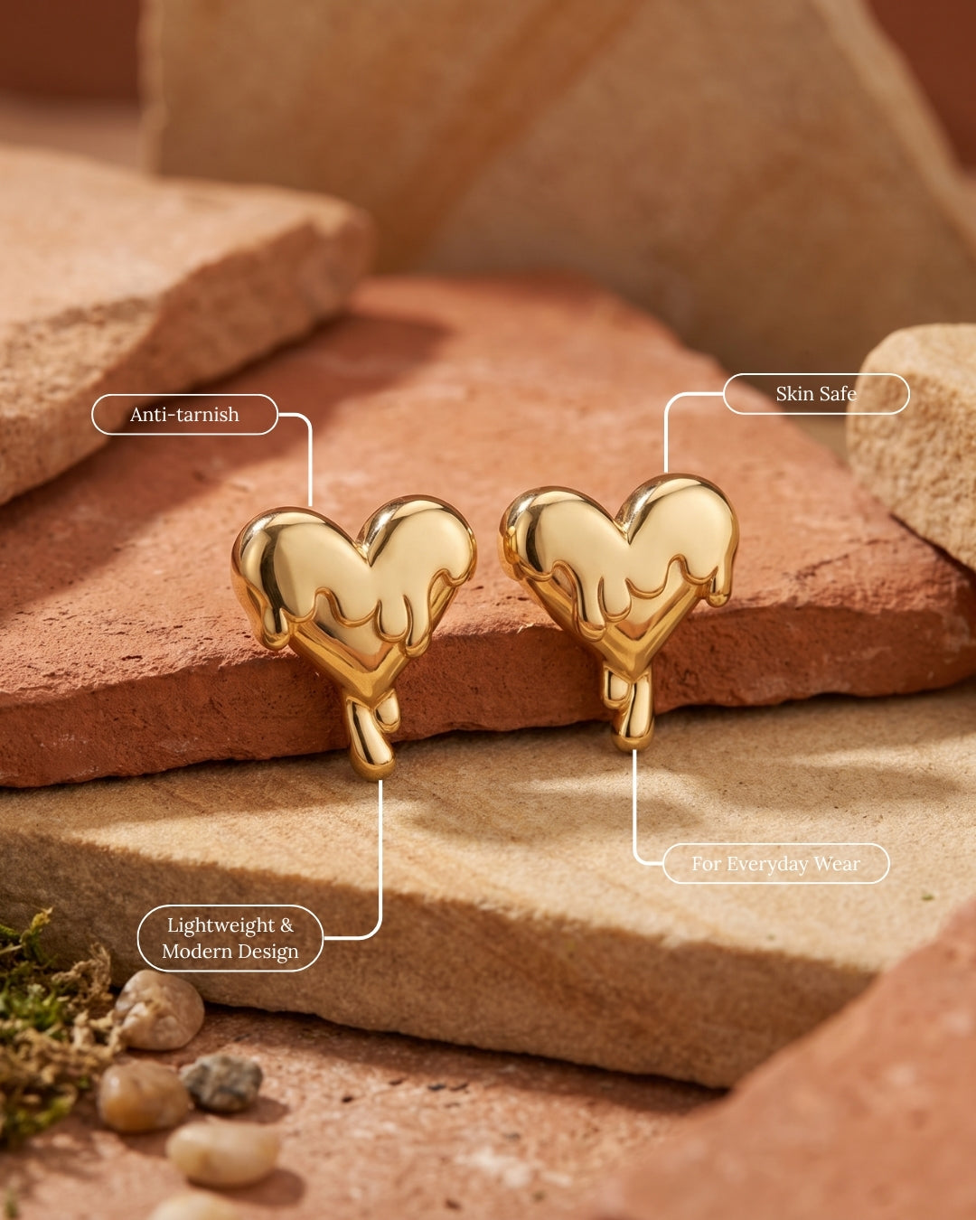 Thaw Heart Stud Earrings | 18K Gold Plated