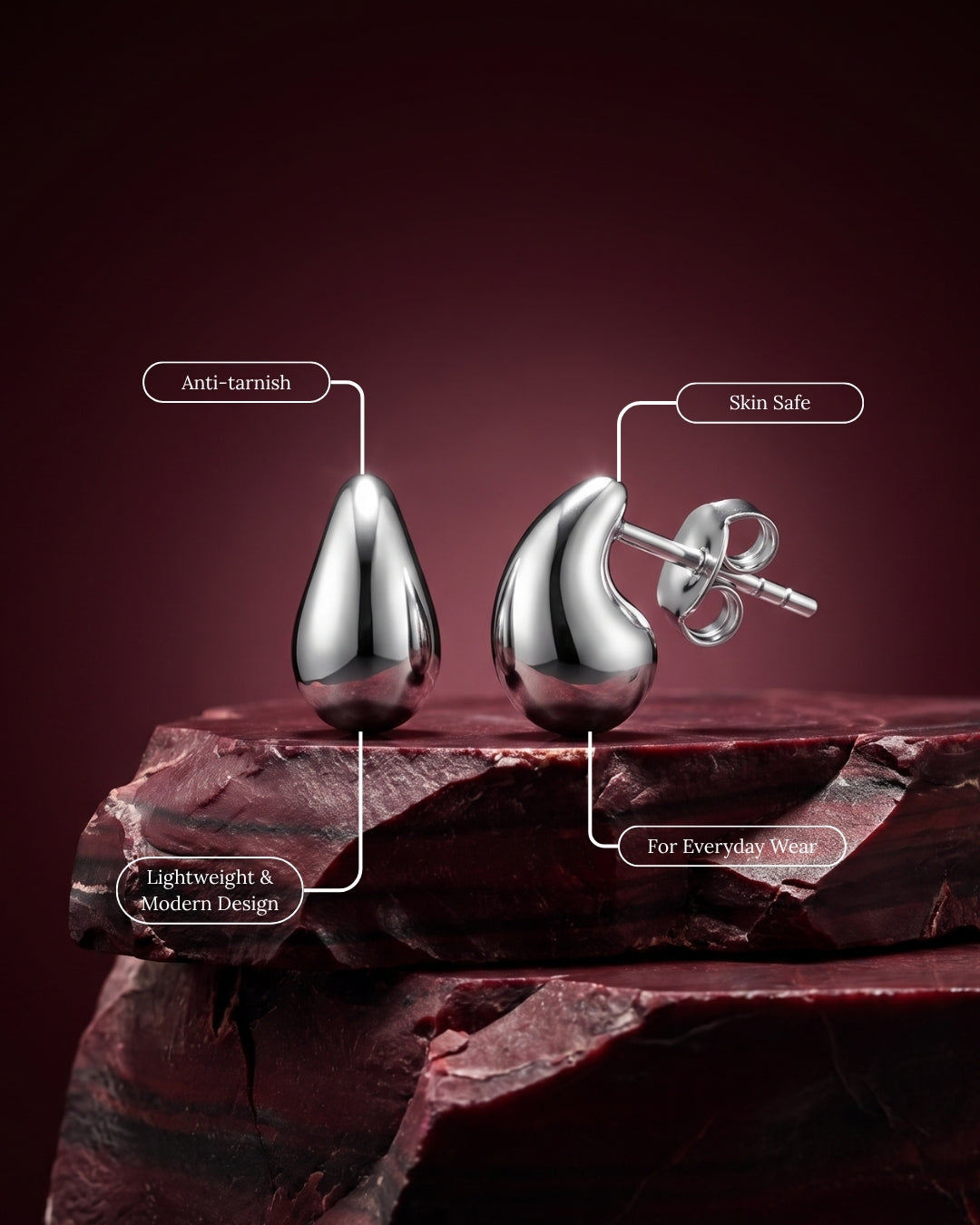 The Melt Studs Earrings | Rhodium Plated