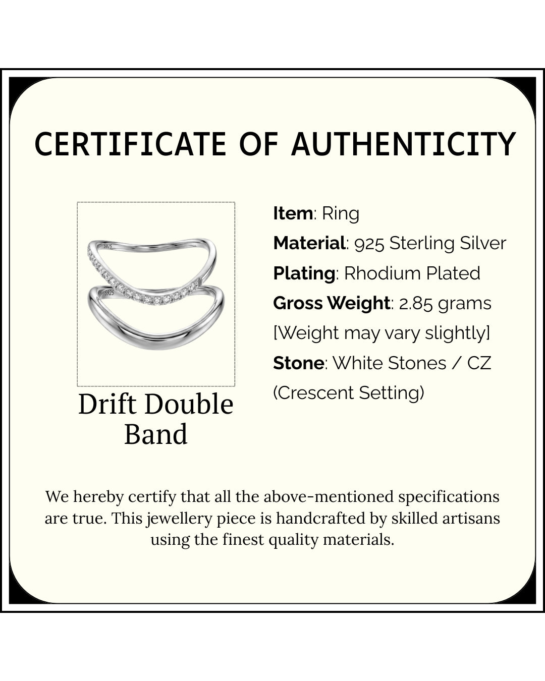 Drift Double Band Ring | Rhodium Plated