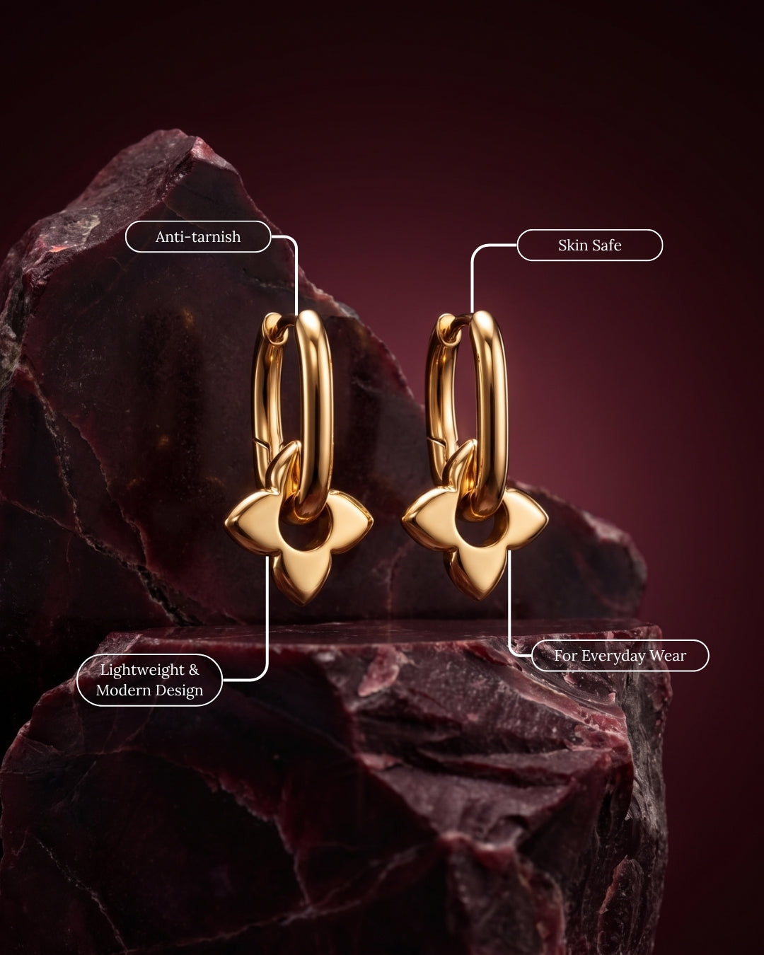 Aura Fold Charm Hoop Earrings | 18 K Gold Plated