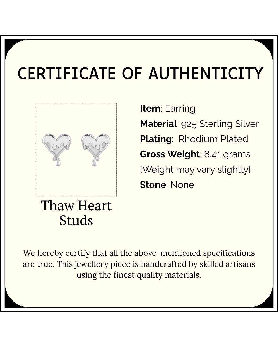 Thaw Heart Studs Earrings | Rhodium Plated