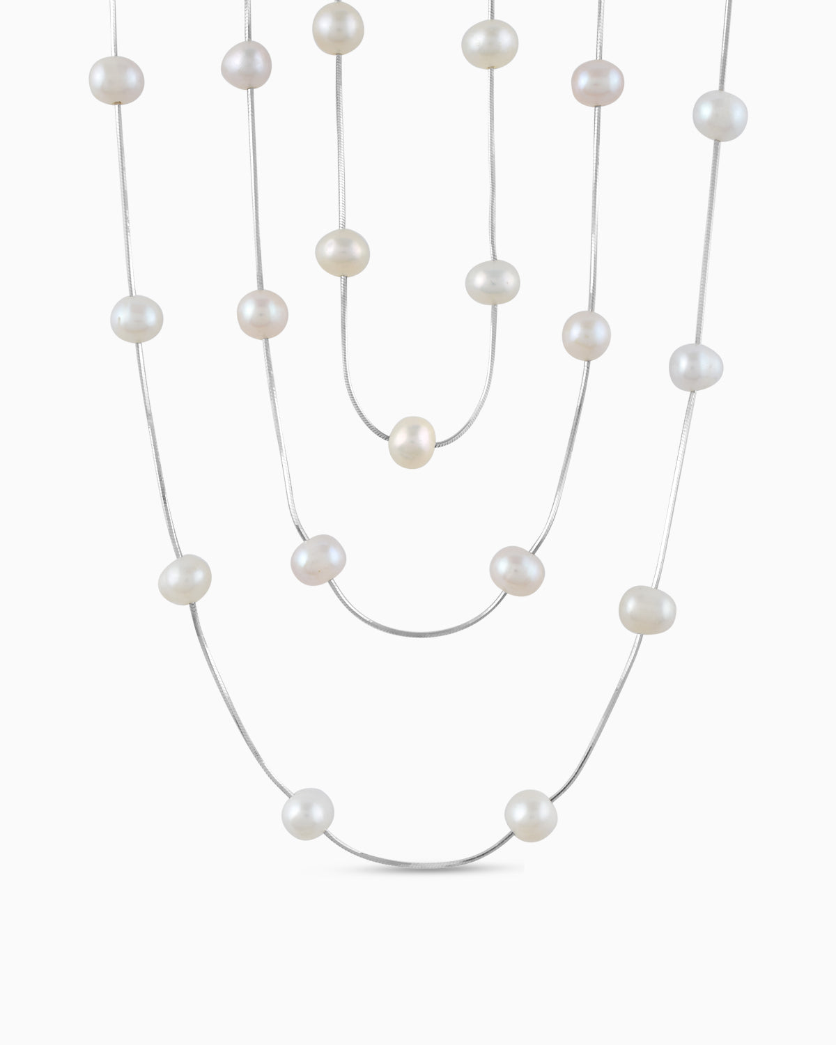 The Interval Pearl Necklace 34 inch | Rhodium Plated
