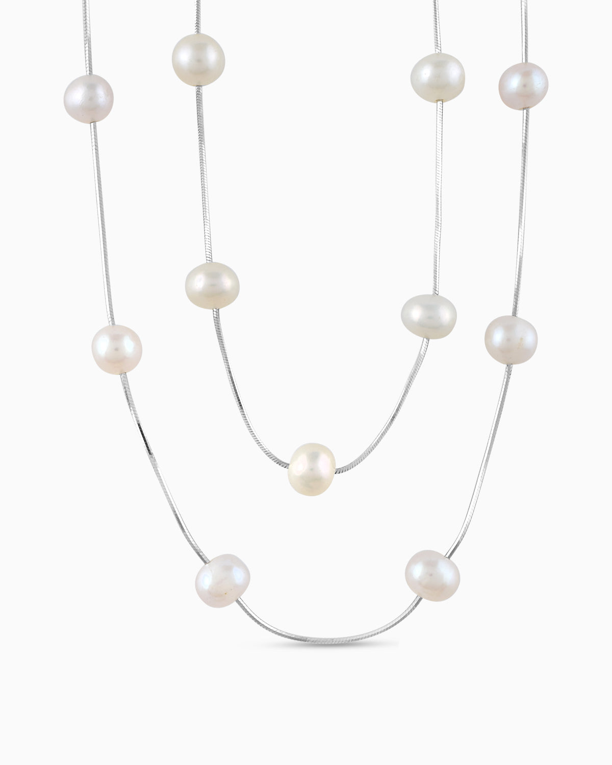 The Interval Pearl Necklace 26 inch | Rhodium Plated