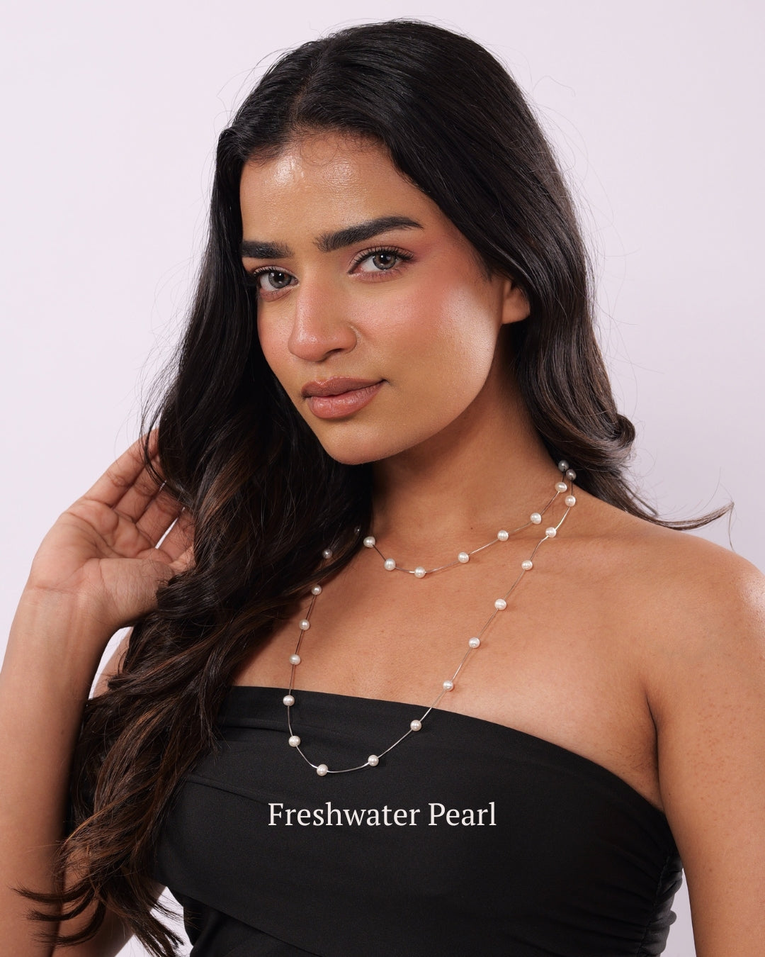 The Interval Pearl Necklace 34 inch | Rhodium Plated